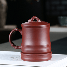 Load image into Gallery viewer, Yixing Purple Clay Tea Mug with Filter [Bamboo] | 宜兴紫砂刻绘 [节节高升] (带茶滤)盖杯 - YIQIN TEA HOUSE 一沁茶舍  |  yiqinteahouse.com
