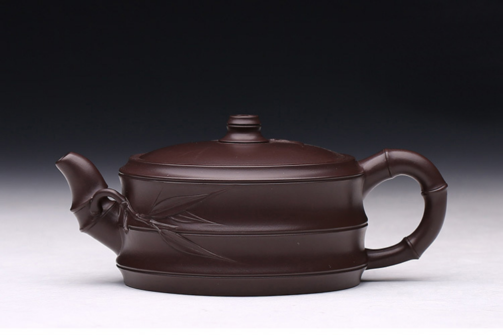 Full Handmade Yixing Zisha Teapot [Flat Two-section Bamboo Pot] (Lao Zi Ni - 320ml)