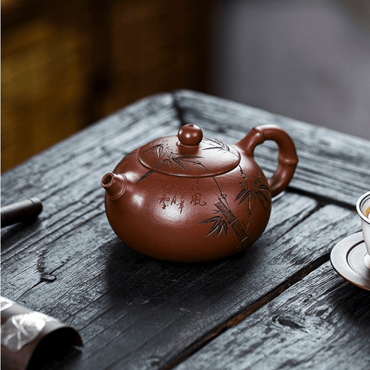 Full Handmade Yixing Purple Clay Teapot [Bamboo Xishi] | 全手工宜兴紫砂壶 原矿底槽清 [竹韵西施] - YIQIN TEA HOUSE 一沁茶舍  |  yiqinteahouse.com