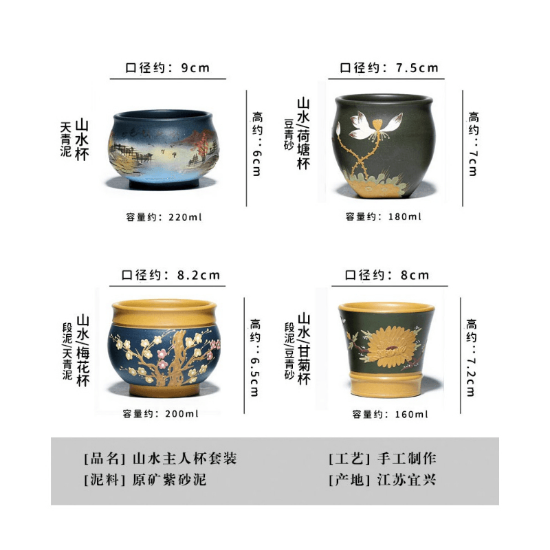 Full Handmade Yixing Purple Clay Master Tea Cup Set [Shanshui] | 全手工宜兴紫砂主人杯 [山水] 礼装全套 - YIQIN TEA HOUSE 一沁茶舍  |  yiqinteahouse.com
