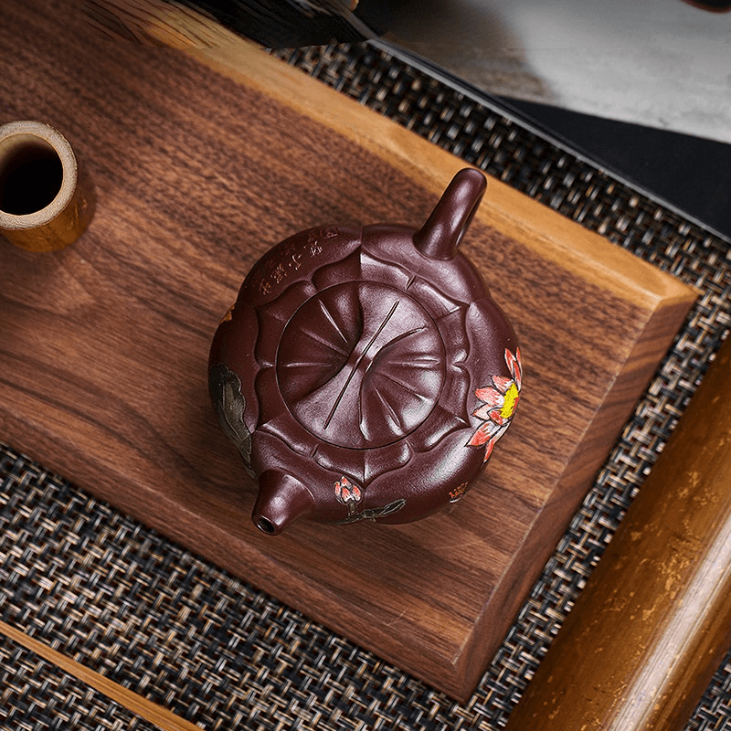 Full Handmade Yixing Purple Clay Teapot [Lotus Pond] | 全手工宜兴紫砂壶 珍藏紫茄泥 [荷塘情趣] - YIQIN TEA HOUSE 一沁茶舍  |  yiqinteahouse.com