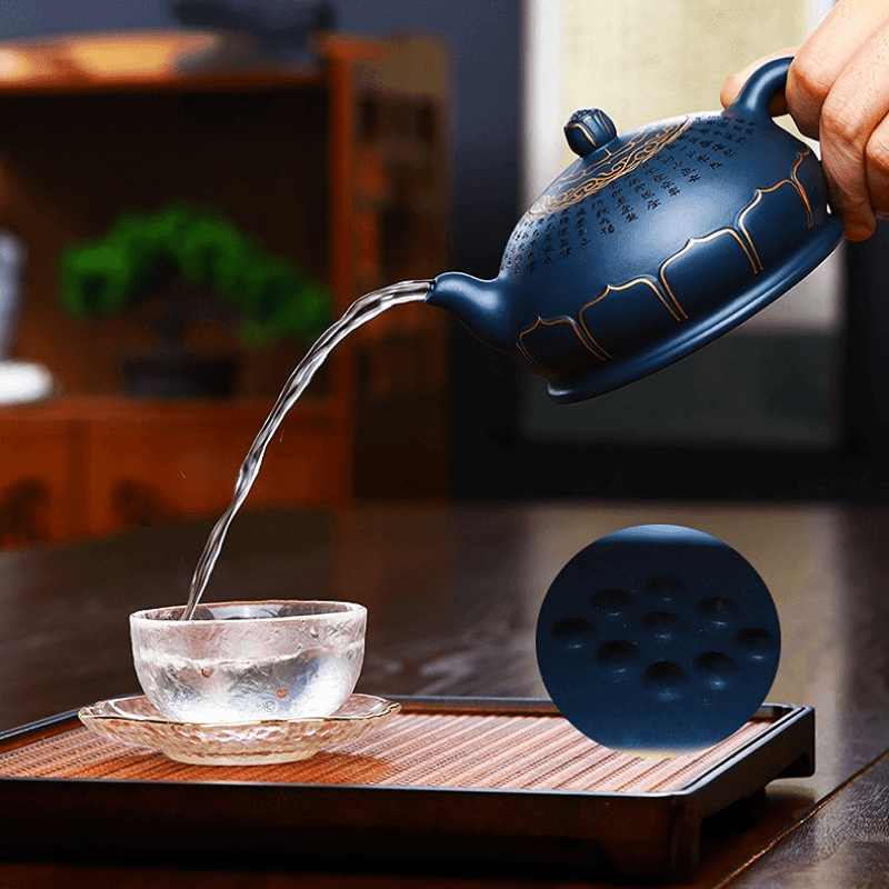 Full Handmade Yixing Purple Clay Teapot [Jixiang Jinlian] | 全手工宜兴紫砂壶 陈腐天青泥 [吉祥金莲] - YIQIN TEA HOUSE 一沁茶舍  |  yiqinteahouse.com