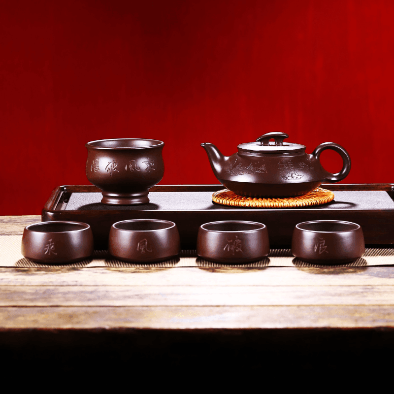 Full Handmade Yixing Purple Clay Teapot Set [Cheng Feng Po Lang] | 全手工宜兴紫砂壶 家藏老紫泥 [乘风破浪] 一壶五杯套壶 - YIQIN TEA HOUSE 一沁茶舍  |  yiqinteahouse.com