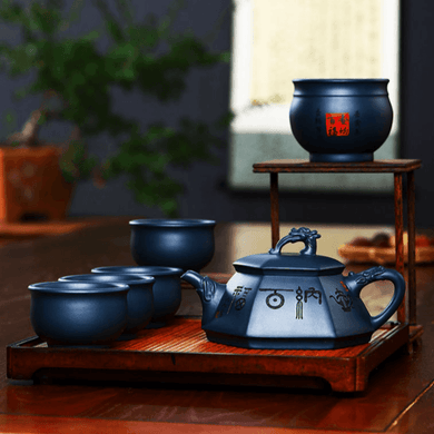 Full Handmade Yixing Purple Clay Teapot Set [Huna Baifu] | 全手工宜兴紫砂壶 原矿陈腐天青泥 [壶纳百福] 套壶 - YIQIN TEA HOUSE 一沁茶舍  |  yiqinteahouse.com