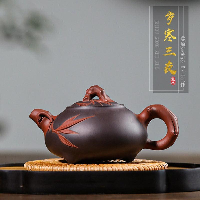Full Handmade Yixing Purple Clay Teapot [Three Friends of Winter] | 全手工宜兴紫砂壶 原矿紫泥 [岁寒三友] - YIQIN TEA HOUSE 一沁茶舍  |  yiqinteahouse.com