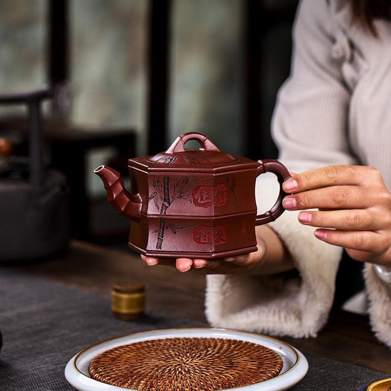 Full Handmade Yixing Purple Clay Teapot [Zhu Yun Mei Xiang] | 全手工宜兴紫砂壶 百目龙血砂 [竹韵梅香] - YIQIN TEA HOUSE 一沁茶舍  |  yiqinteahouse.com
