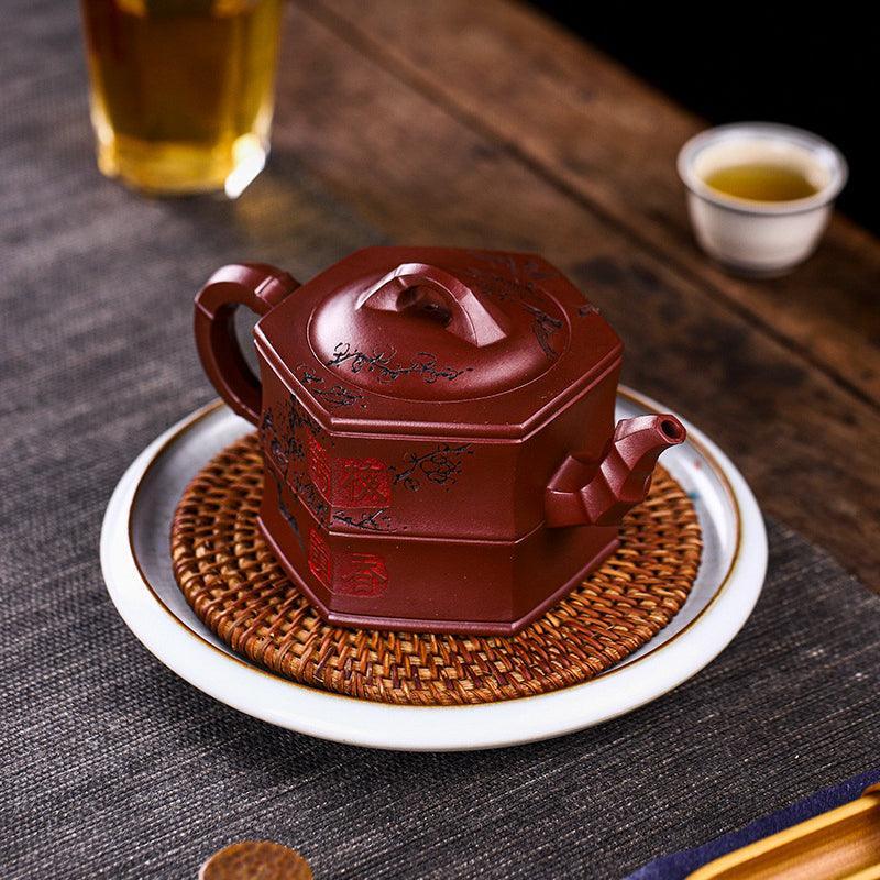 Full Handmade Yixing Purple Clay Teapot [Zhu Yun Mei Xiang] | 全手工宜兴紫砂壶 百目龙血砂 [竹韵梅香] - YIQIN TEA HOUSE 一沁茶舍  |  yiqinteahouse.com