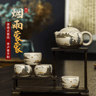 Full Handmade Yixing Purple Clay Xishi Teapot Set [Misty Rain] | 全手工宜兴紫砂壶 原矿白段 [烟雨蒙蒙] 西施套壶 - YIQIN TEA HOUSE 一沁茶舍  |  yiqinteahouse.com