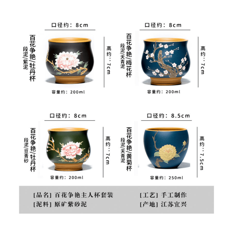 Full Handmade Yixing Zisha Master Tea Cup Gift Set [Flowers Bloom] - YIQIN TEA HOUSE | yiqinteahouse.com | new arrival, tea cup, teaware