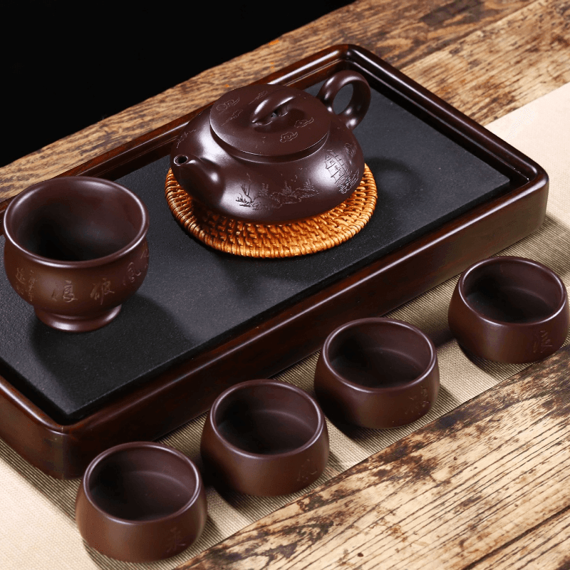 Full Handmade Yixing Zisha Teapot [Cheng Feng Po Lang] 1 Pot 5 Cups Set (Lao Zi Ni - 320ml) - YIQIN TEA HOUSE | yiqinteahouse.com | >300ml, full handmade zisha teapot, new arrival, teapot, teaware, teaware set