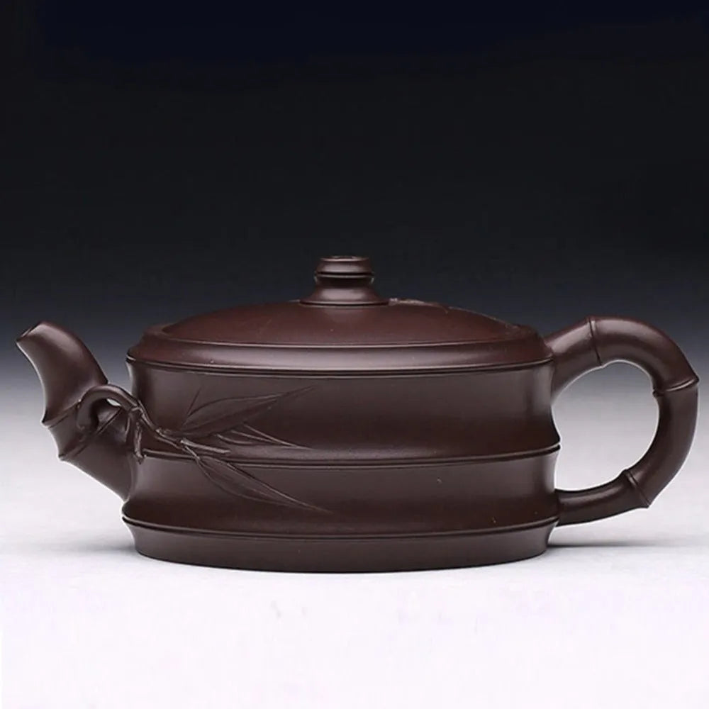 Full Handmade Yixing Zisha Teapot [Flat Two-section Bamboo Pot] (Lao Zi Ni - 320ml) - YIQIN TEA HOUSE | yiqinteahouse.com | >300ml, autopostr_instagram_69921, full handmade zisha teapot, new arrival, plain smooth, teapot, teaware