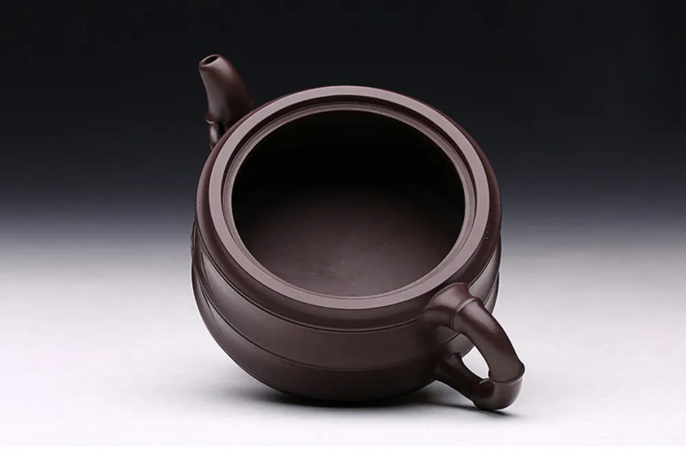 Full Handmade Yixing Zisha Teapot [Flat Two-section Bamboo Pot] (Lao Zi Ni - 320ml) - YIQIN TEA HOUSE | yiqinteahouse.com | >300ml, autopostr_instagram_69921, full handmade zisha teapot, new arrival, plain smooth, teapot, teaware