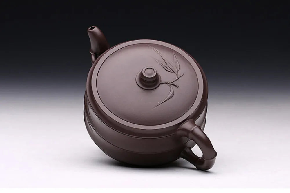 Full Handmade Yixing Zisha Teapot [Flat Two-section Bamboo Pot] (Lao Zi Ni - 320ml) - YIQIN TEA HOUSE | yiqinteahouse.com | >300ml, full handmade zisha teapot, new arrival, plain smooth, teapot, teaware