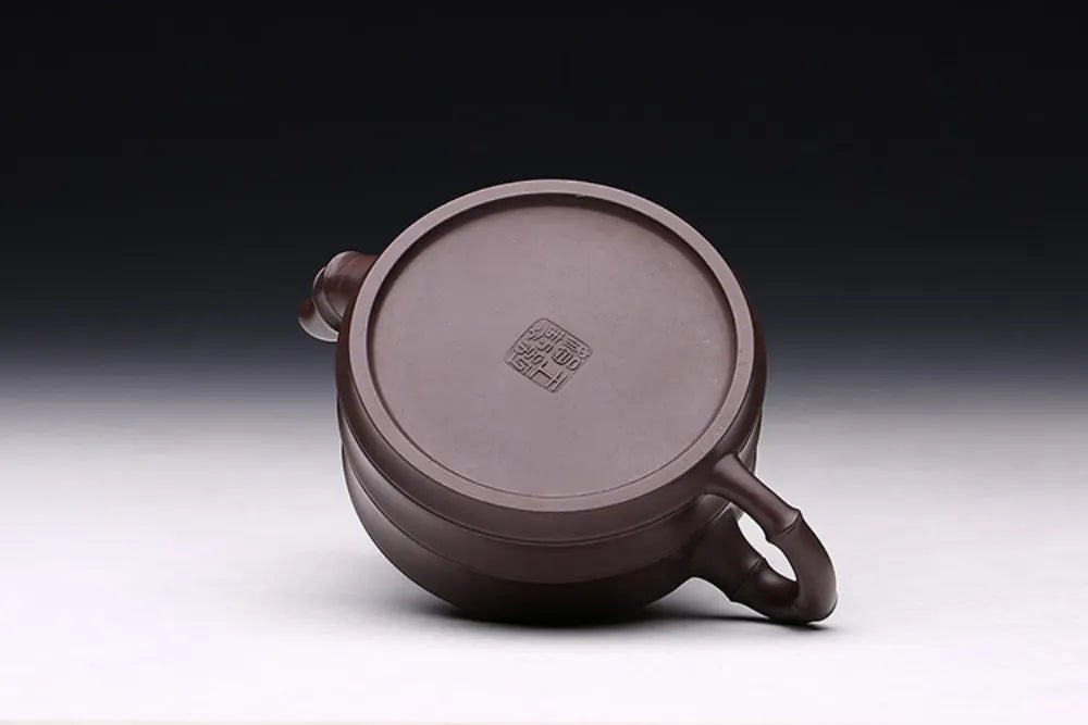 Full Handmade Yixing Zisha Teapot [Flat Two-section Bamboo Pot] (Lao Zi Ni - 320ml) - YIQIN TEA HOUSE | yiqinteahouse.com | >300ml, full handmade zisha teapot, new arrival, plain smooth, teapot, teaware