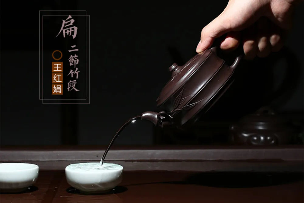 Full Handmade Yixing Zisha Teapot [Flat Two-section Bamboo Pot] (Lao Zi Ni - 320ml) - YIQIN TEA HOUSE | yiqinteahouse.com | >300ml, autopostr_instagram_69921, full handmade zisha teapot, new arrival, plain smooth, teapot, teaware