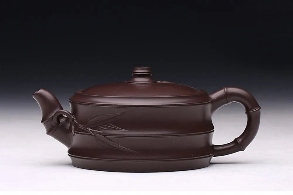 Full Handmade Yixing Zisha Teapot [Flat Two-section Bamboo Pot] (Lao Zi Ni - 320ml) - YIQIN TEA HOUSE | yiqinteahouse.com | >300ml, full handmade zisha teapot, new arrival, plain smooth, teapot, teaware