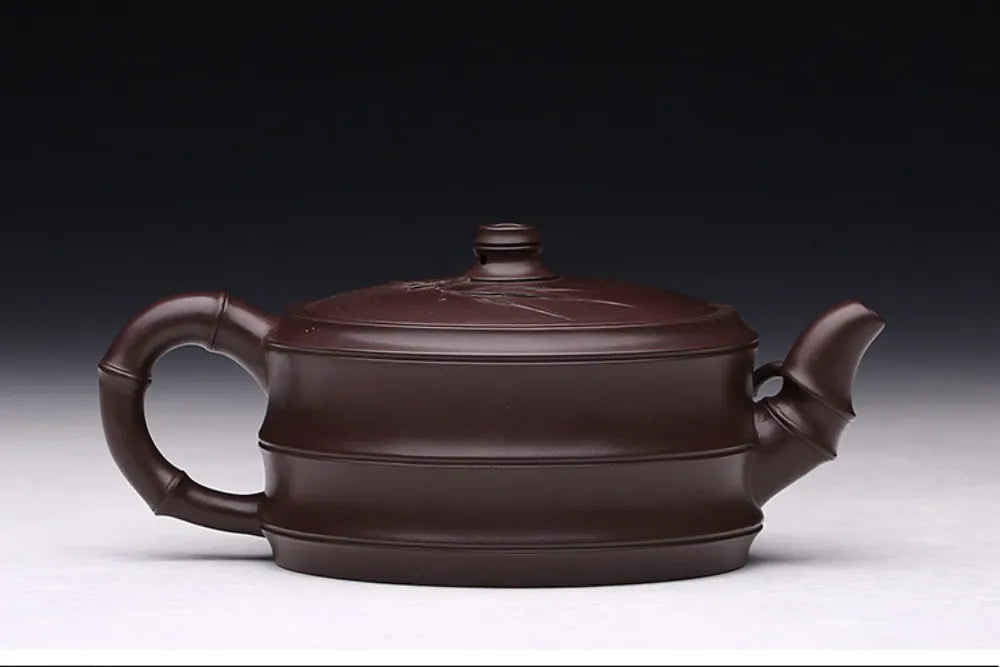 Full Handmade Yixing Zisha Teapot [Flat Two-section Bamboo Pot] (Lao Zi Ni - 320ml) - YIQIN TEA HOUSE | yiqinteahouse.com | >300ml, full handmade zisha teapot, new arrival, plain smooth, teapot, teaware