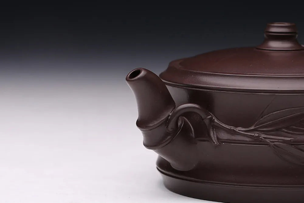 Full Handmade Yixing Zisha Teapot [Flat Two-section Bamboo Pot] (Lao Zi Ni - 320ml) - YIQIN TEA HOUSE | yiqinteahouse.com | >300ml, full handmade zisha teapot, new arrival, plain smooth, teapot, teaware