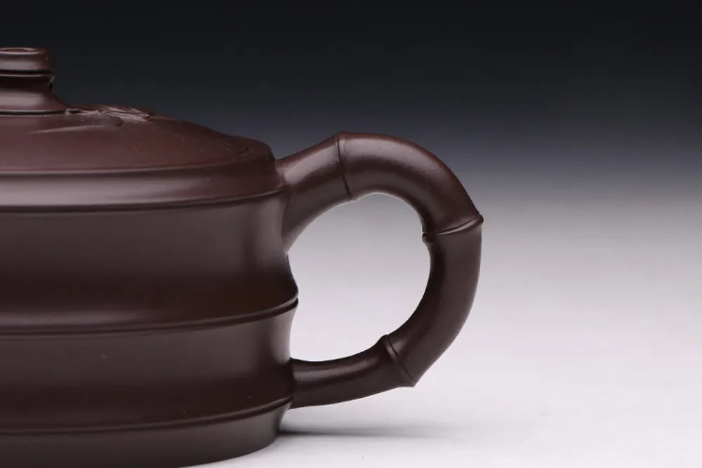 Full Handmade Yixing Zisha Teapot [Flat Two-section Bamboo Pot] (Lao Zi Ni - 320ml) - YIQIN TEA HOUSE | yiqinteahouse.com | >300ml, full handmade zisha teapot, new arrival, plain smooth, teapot, teaware