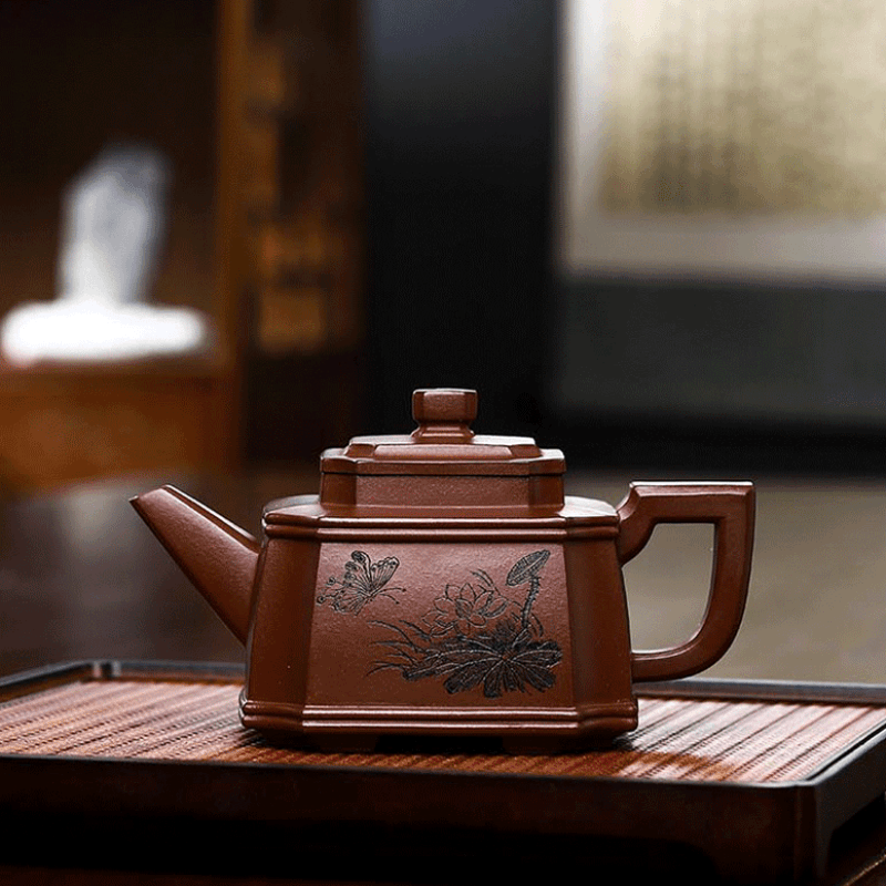 Full Handmade Yixing Zisha Teapot [Hua Yun Die Wu] (Di Cao Qing - 320ml) - YIQIN TEA HOUSE | yiqinteahouse.com | >300ml, full handmade zisha teapot, new arrival, teapot, teaware