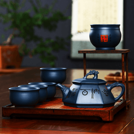 Full Handmade Yixing Zisha Teapot [Huna Baifu] 1 Pot 5 Cups Set (Tian Qing Ni - 320ml) - YIQIN TEA HOUSE | yiqinteahouse.com | >300ml, autopostr_instagram_69921, full handmade zisha teapot, new arrival, teapot, teaware, teaware set