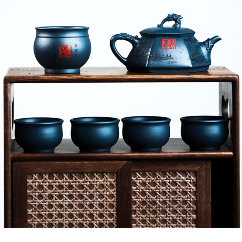 Full Handmade Yixing Zisha Teapot [Huna Baifu] 1 Pot 5 Cups Set (Tian Qing Ni - 320ml) - YIQIN TEA HOUSE | yiqinteahouse.com | >300ml, autopostr_instagram_69921, full handmade zisha teapot, new arrival, teapot, teaware, teaware set