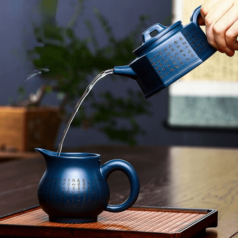 Full Handmade Yixing Zisha Teapot [Liufang Xin Lan] 1 Pot 5 Cups Set (Tian Qing Ni - 230ml) - YIQIN TEA HOUSE | yiqinteahouse.com | 200-300ml, full handmade zisha teapot, new arrival, teapot, teaware, teaware set