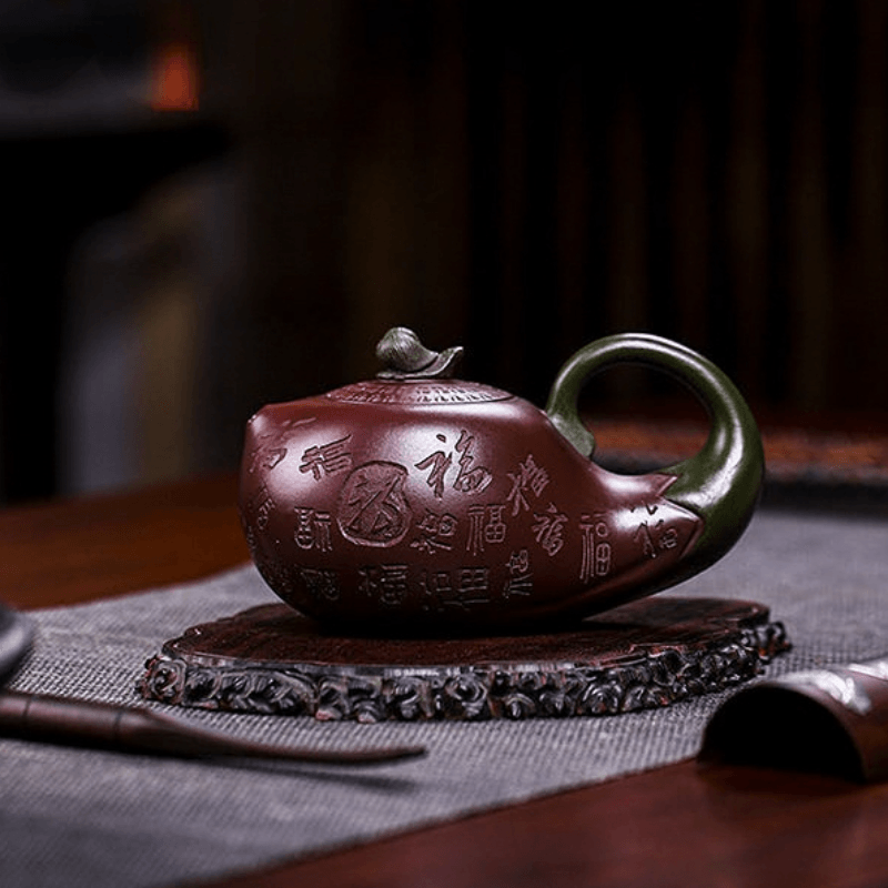 Full Handmade Yixing Zisha Teapot [Lucky Eggplant] (Zi Jia Ni - 320ml) - YIQIN TEA HOUSE | yiqinteahouse.com | 200-300ml, full handmade zisha teapot, new arrival, teapot, teaware