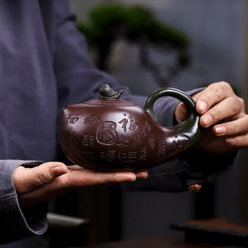 Full Handmade Yixing Zisha Teapot [Lucky Eggplant] (Zi Jia Ni - 320ml) - YIQIN TEA HOUSE | yiqinteahouse.com | 200-300ml, full handmade zisha teapot, new arrival, teapot, teaware