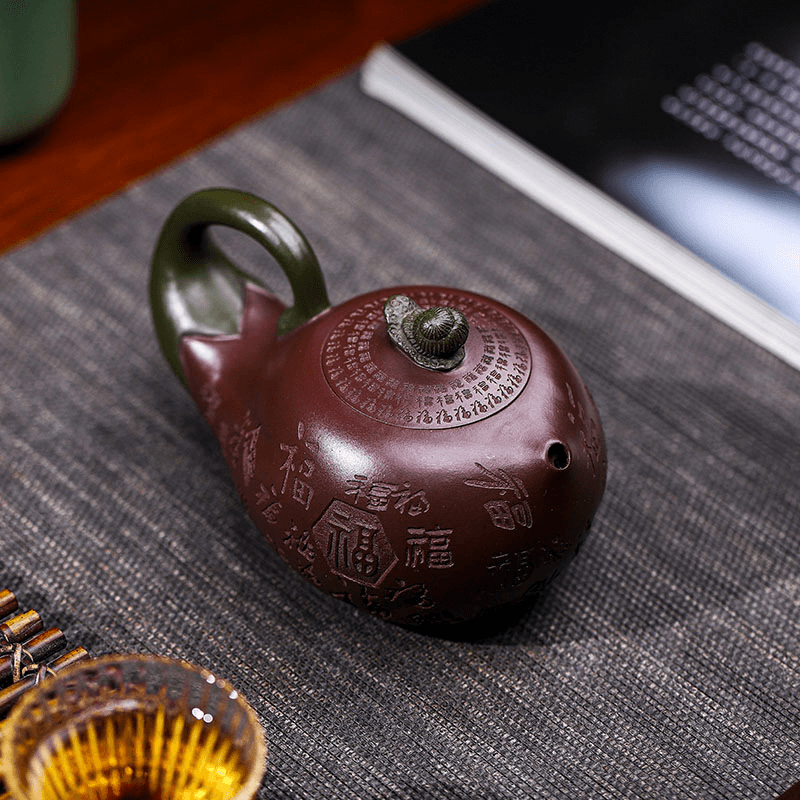 Full Handmade Yixing Zisha Teapot [Lucky Eggplant] (Zi Jia Ni - 320ml) - YIQIN TEA HOUSE | yiqinteahouse.com | 200-300ml, full handmade zisha teapot, new arrival, teapot, teaware