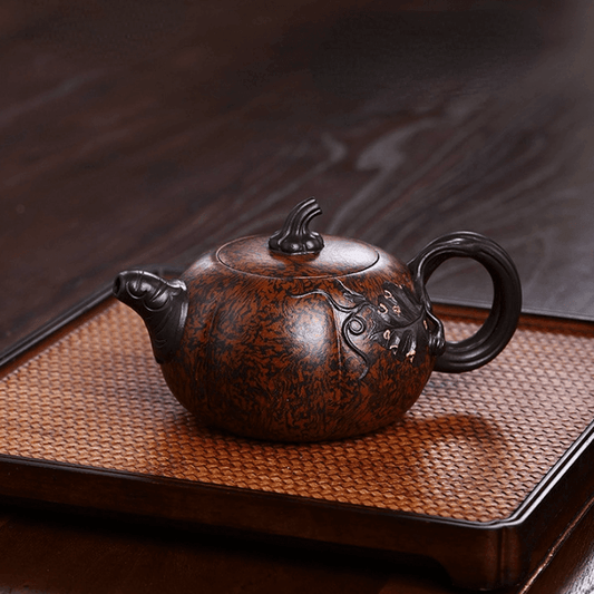 Full Handmade Yixing Purple Clay Teapot [Luxury Pumpkin] | 全手工宜兴紫砂壶 珍藏陈腐绞泥 [富韵南瓜] - YIQIN TEA HOUSE 一沁茶舍  |  yiqinteahouse.com