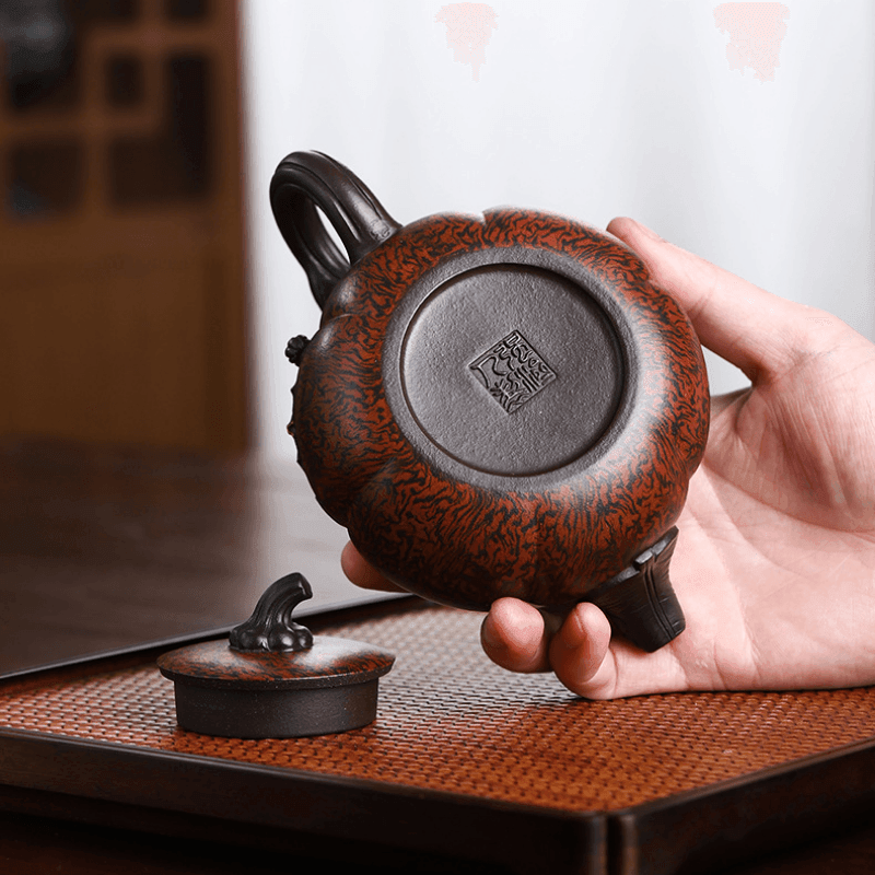 Full Handmade Yixing Zisha Teapot [Luxury Pumpkin] (Jiao Ni - 350ml) - YIQIN TEA HOUSE | yiqinteahouse.com | >300ml, full handmade zisha teapot, new arrival, teapot, teaware