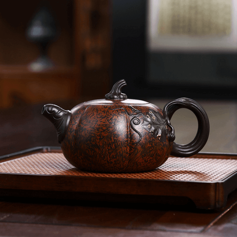 Full Handmade Yixing Zisha Teapot [Luxury Pumpkin] (Jiao Ni - 350ml) - YIQIN TEA HOUSE | yiqinteahouse.com | >300ml, full handmade zisha teapot, new arrival, teapot, teaware