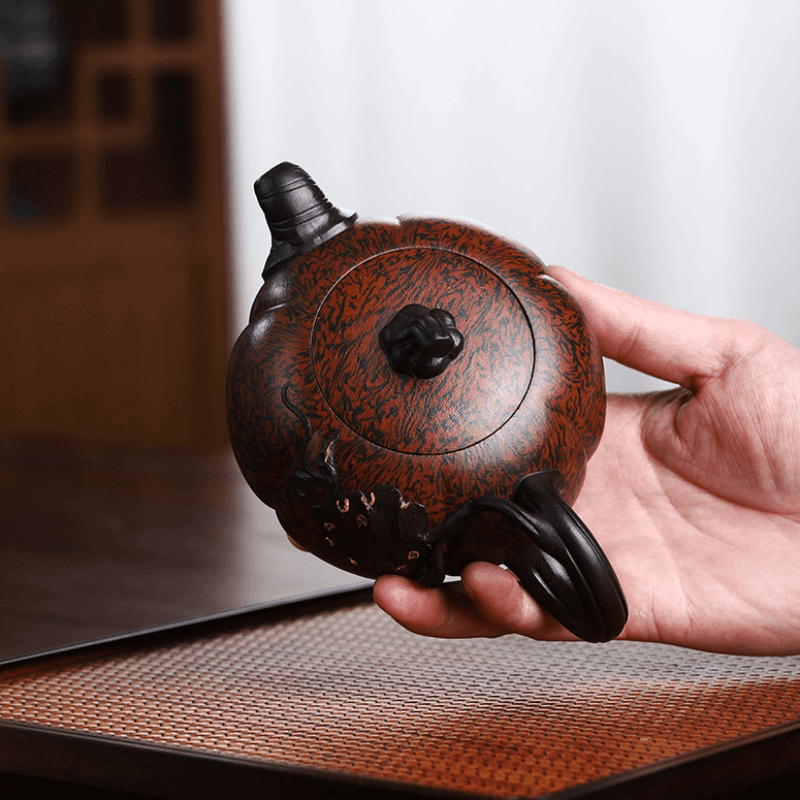 Full Handmade Yixing Zisha Teapot [Luxury Pumpkin] (Jiao Ni - 350ml) - YIQIN TEA HOUSE | yiqinteahouse.com | >300ml, full handmade zisha teapot, new arrival, teapot, teaware