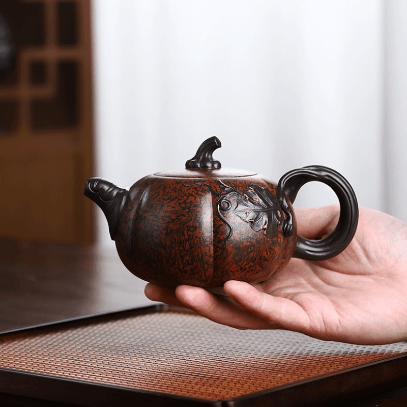 Full Handmade Yixing Zisha Teapot [Luxury Pumpkin] (Jiao Ni - 350ml) - YIQIN TEA HOUSE | yiqinteahouse.com | >300ml, full handmade zisha teapot, new arrival, teapot, teaware