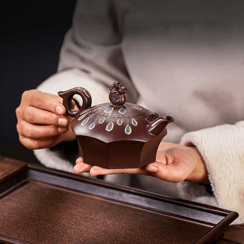 Full Handmade Yixing Zisha Teapot [Peacock] (Zi Xue Sha - 280ml) - YIQIN TEA HOUSE | yiqinteahouse.com | 200-300ml, full handmade zisha teapot, new arrival, teapot, teaware