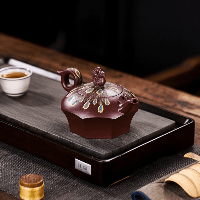 Full Handmade Yixing Zisha Teapot [Peacock] (Zi Xue Sha - 280ml) - YIQIN TEA HOUSE | yiqinteahouse.com | 200-300ml, full handmade zisha teapot, new arrival, teapot, teaware