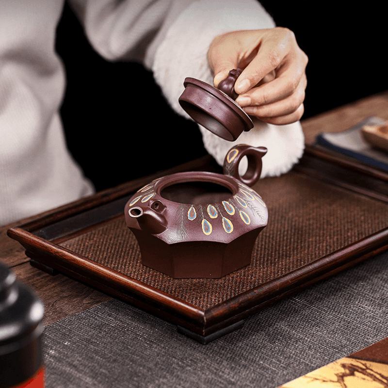 Full Handmade Yixing Zisha Teapot [Peacock] (Zi Xue Sha - 280ml) - YIQIN TEA HOUSE | yiqinteahouse.com | 200-300ml, full handmade zisha teapot, new arrival, teapot, teaware