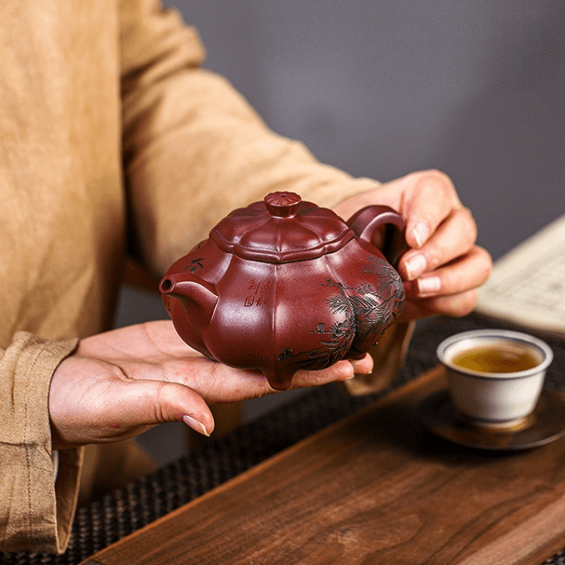 Full Handmade Yixing Zisha Teapot [Pine Bamboo Plum] (Long Xue Sha - 250ml) - YIQIN TEA HOUSE | yiqinteahouse.com | 200-300ml, full handmade zisha teapot, new arrival, teapot, teaware