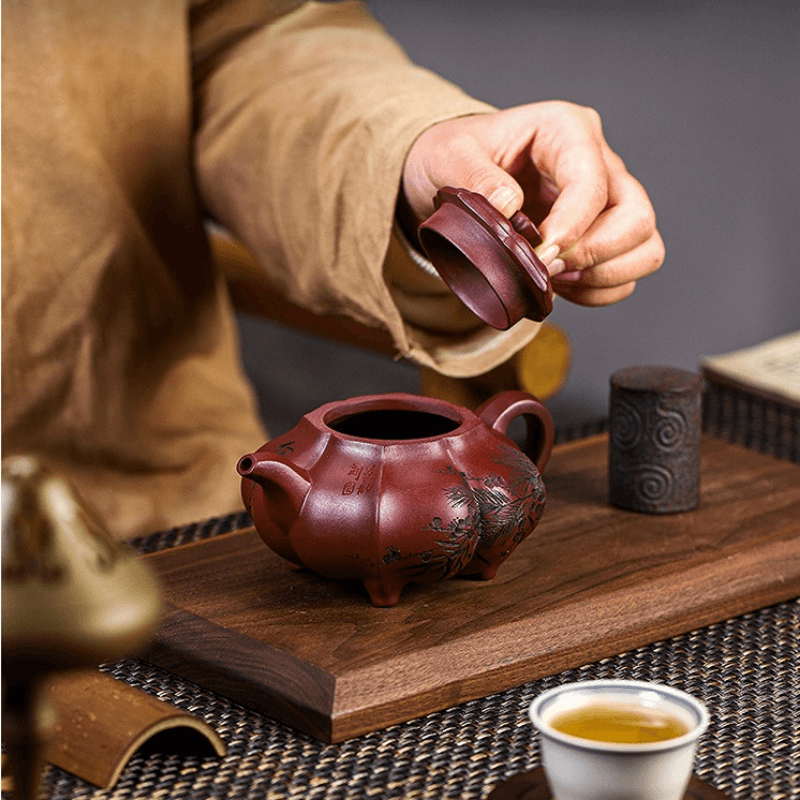 Full Handmade Yixing Zisha Teapot [Pine Bamboo Plum] (Long Xue Sha - 250ml) - YIQIN TEA HOUSE | yiqinteahouse.com | 200-300ml, full handmade zisha teapot, new arrival, teapot, teaware