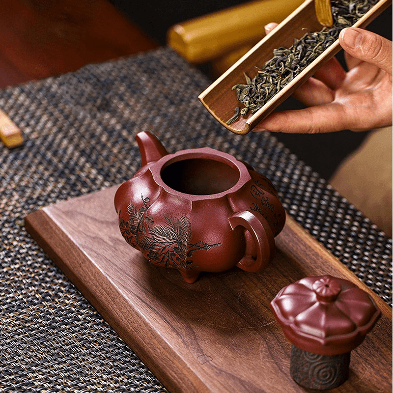 Full Handmade Yixing Zisha Teapot [Pine Bamboo Plum] (Long Xue Sha - 250ml) - YIQIN TEA HOUSE | yiqinteahouse.com | 200-300ml, full handmade zisha teapot, new arrival, teapot, teaware