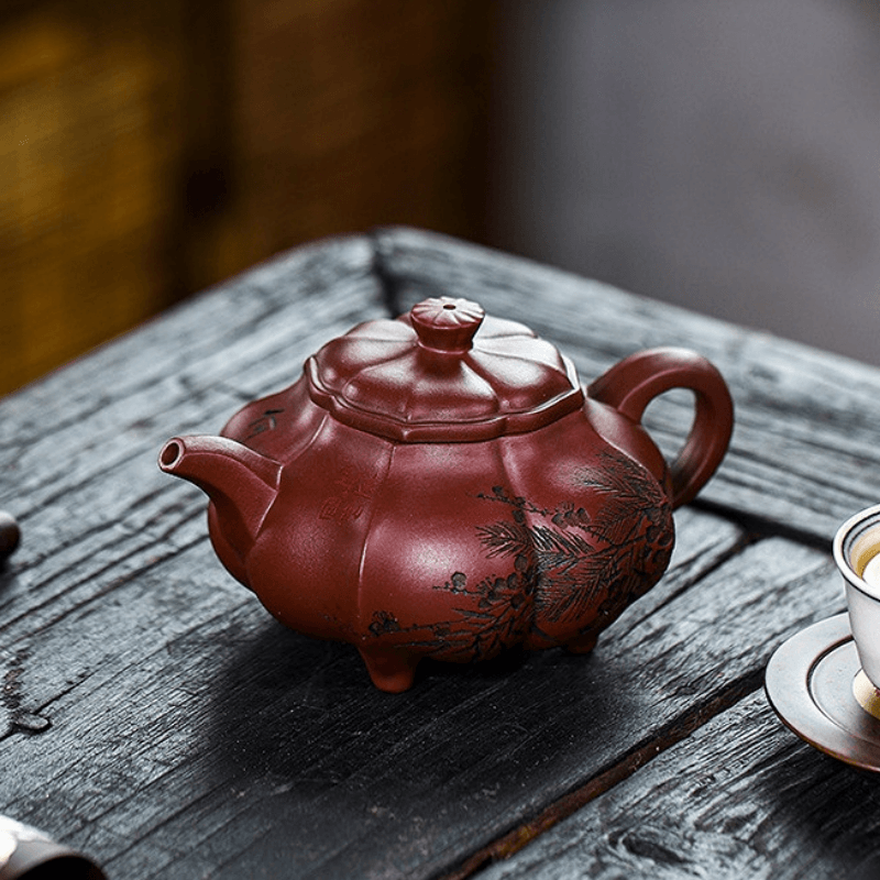 Full Handmade Yixing Zisha Teapot [Pine Bamboo Plum] (Long Xue Sha - 250ml) - YIQIN TEA HOUSE | yiqinteahouse.com | 200-300ml, full handmade zisha teapot, new arrival, teapot, teaware