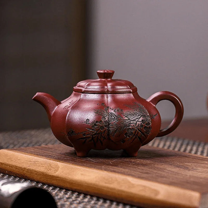 全手工宜兴紫砂茶壶[松竹梅] (龙血砂- 250ml)