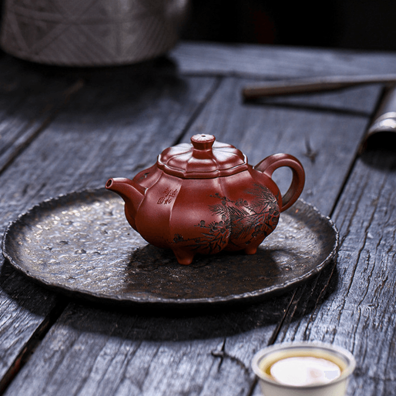 Full Handmade Yixing Zisha Teapot [Pine Bamboo Plum] (Long Xue Sha - 250ml) - YIQIN TEA HOUSE | yiqinteahouse.com | 200-300ml, full handmade zisha teapot, new arrival, teapot, teaware