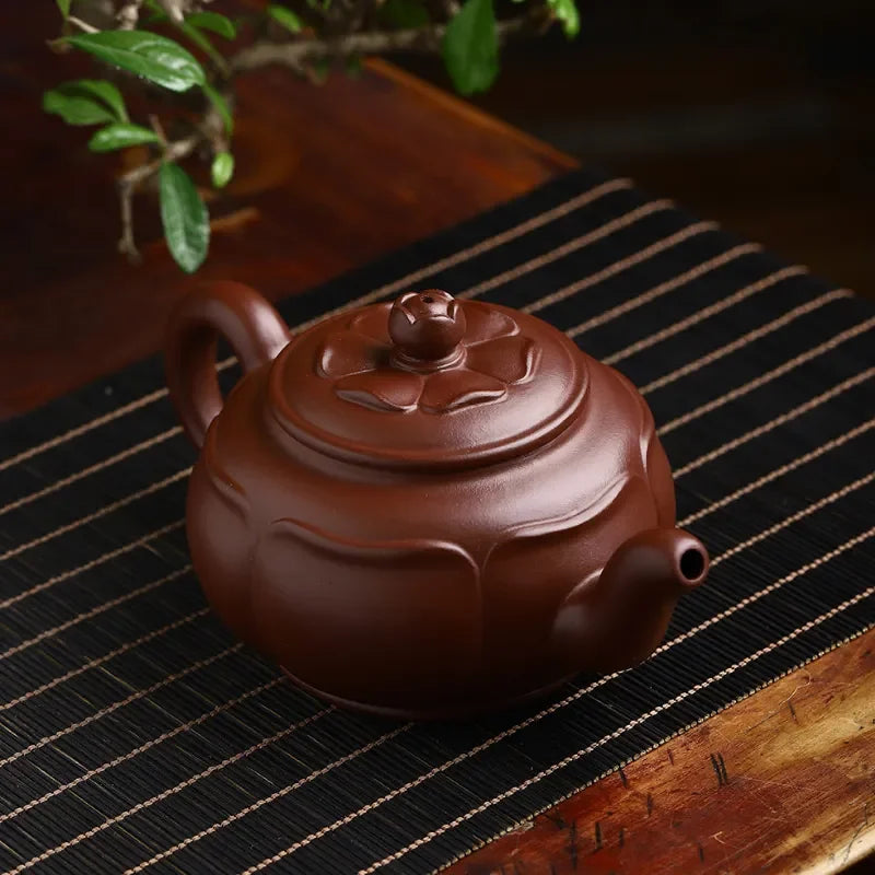 全手工宜兴紫砂茶壶[盛世莲花] (紫泥- 320ml)