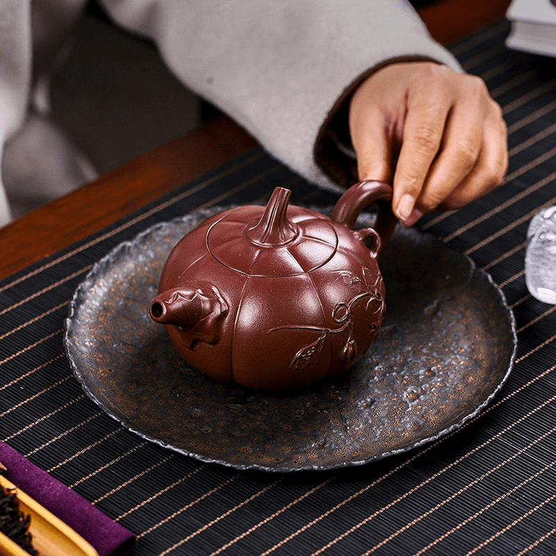 Full Handmade Yixing Zisha Teapot [Pumpkin] (Zi Ni - 380ml) - YIQIN TEA HOUSE | yiqinteahouse.com | >300ml, full handmade zisha teapot, new arrival, teapot, teaware