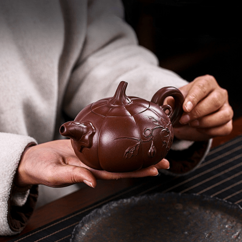 Full Handmade Yixing Zisha Teapot [Pumpkin] (Zi Ni - 380ml) - YIQIN TEA HOUSE | yiqinteahouse.com | >300ml, full handmade zisha teapot, new arrival, teapot, teaware