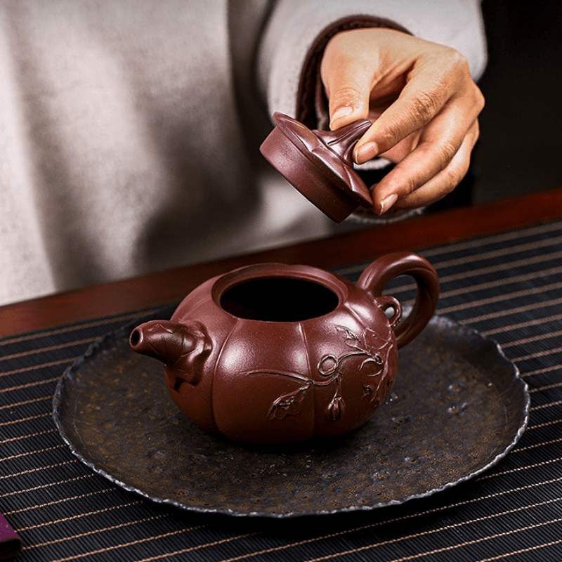 Full Handmade Yixing Zisha Teapot [Pumpkin] (Zi Ni - 380ml) - YIQIN TEA HOUSE | yiqinteahouse.com | >300ml, full handmade zisha teapot, new arrival, teapot, teaware