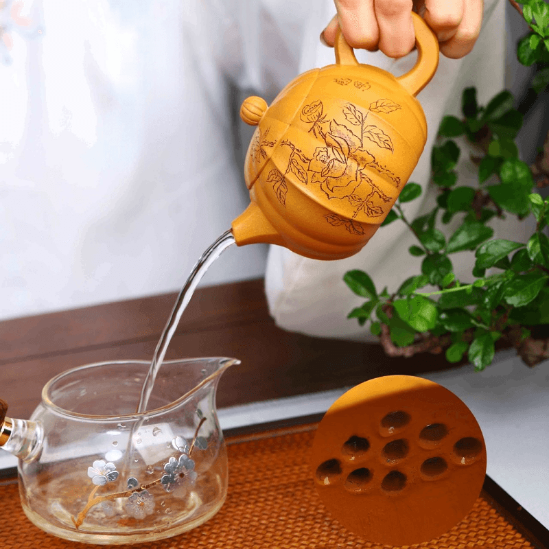 Full Handmade Yixing Zisha Teapot [Rose Xishi] (Xiehuang Duan - 245ml) - YIQIN TEA HOUSE | yiqinteahouse.com | 200-300ml, full handmade zisha teapot, new arrival, teapot, teaware