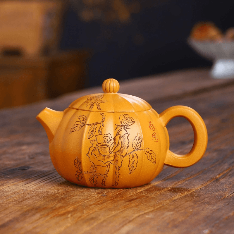 Full Handmade Yixing Zisha Teapot [Rose Xishi] (Xiehuang Duan - 245ml) - YIQIN TEA HOUSE | yiqinteahouse.com | 200-300ml, full handmade zisha teapot, new arrival, teapot, teaware